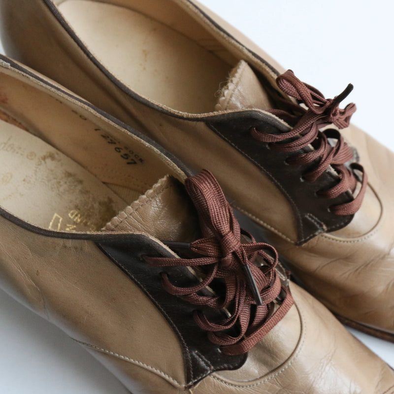 "Art Deco Stitches" Vintage 1920's Leather Lace Up Heels UK 7 US 9 EU 40