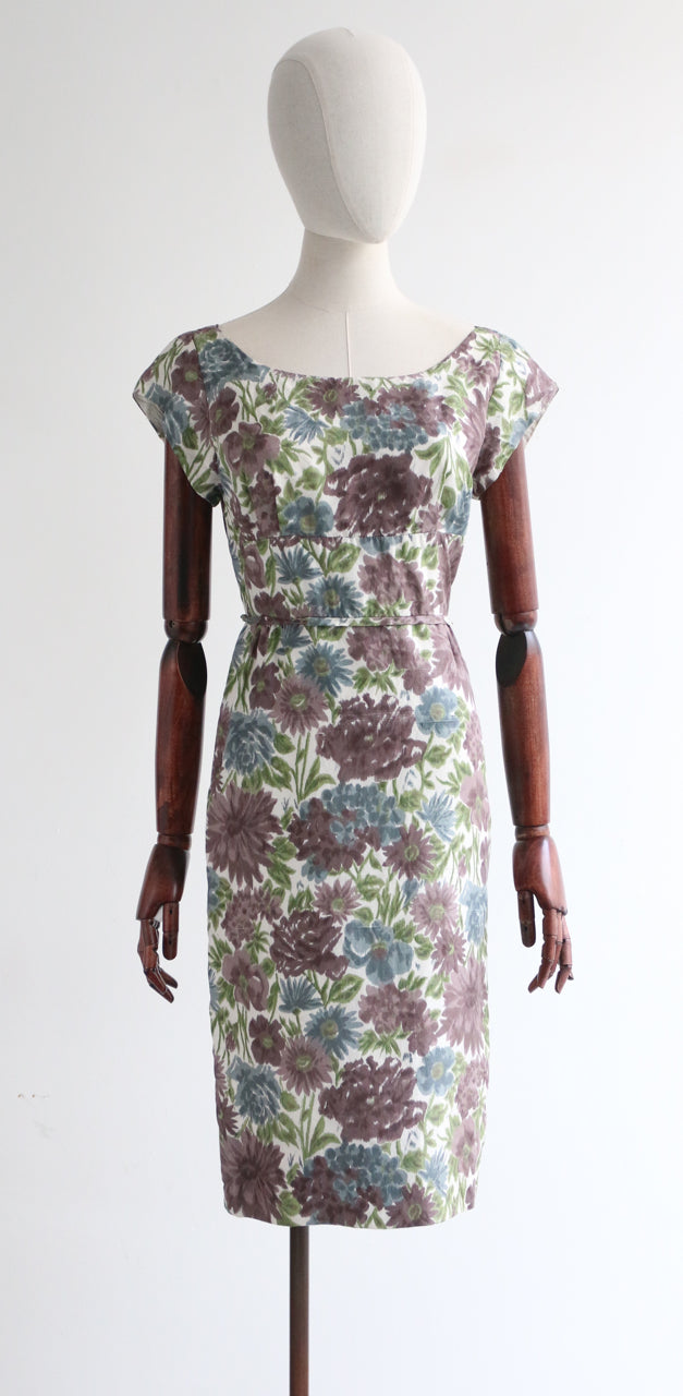 "Mulberry Bouquet" Vintage 1950's Silk Floral Shift Dress UK 10 US 6