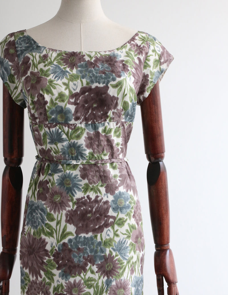 "Mulberry Bouquet" Vintage 1950's Silk Floral Shift Dress UK 10 US 6