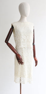 "Suzy Perette" Vintage Late 1950's Cream Lace Dress UK 8 US 4