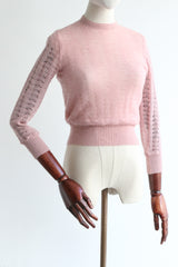 "Lace Knit" Vintage 1940's Pink Lace Knitted Jumper UK 8-10 US 4-6