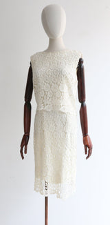 "Suzy Perette" Vintage Late 1950's Cream Lace Dress UK 8 US 4