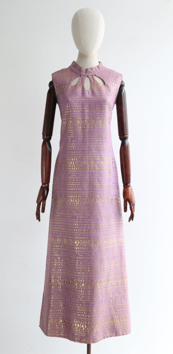 "Lilac Keyholes" Vintage 1960's Lilac & Gold Lurex Keyhole Dress UK 12-14 US 8-10