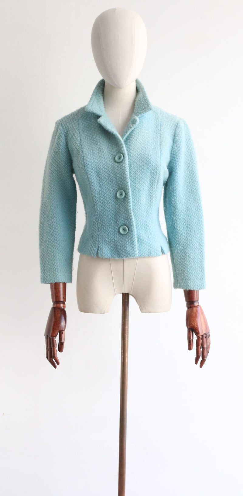 "Duck Egg Blue Wool" Vintage 1950's Duck Egg Blue Wool Jacket UK 12 US 8