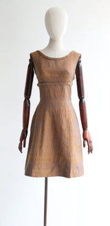 "Ochre Shantung" Vintage 1960's Ochre Shantung Silk Dress UK 10 US 6