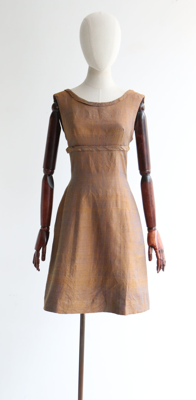 "Ochre Shantung" Vintage 1960's Ochre Shantung Silk Dress UK 10 US 6