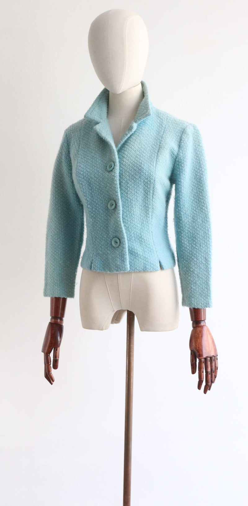 "Duck Egg Blue Wool" Vintage 1950's Duck Egg Blue Wool Jacket UK 12 US 8