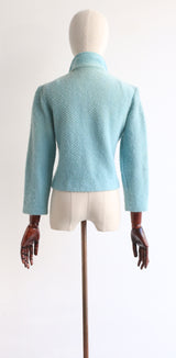 "Duck Egg Blue Wool" Vintage 1950's Duck Egg Blue Wool Jacket UK 12 US 8