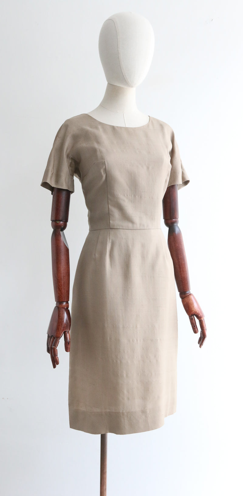 "Mushroom Silk"  Vintage 1950's Mushroom Silk Dress & Jacket Set UK 8 US 4