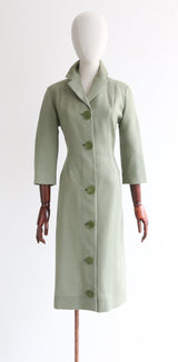 "Sage Green" Vintage 1960's Sage Green Dress Coat UK 12-14 US 8-10
