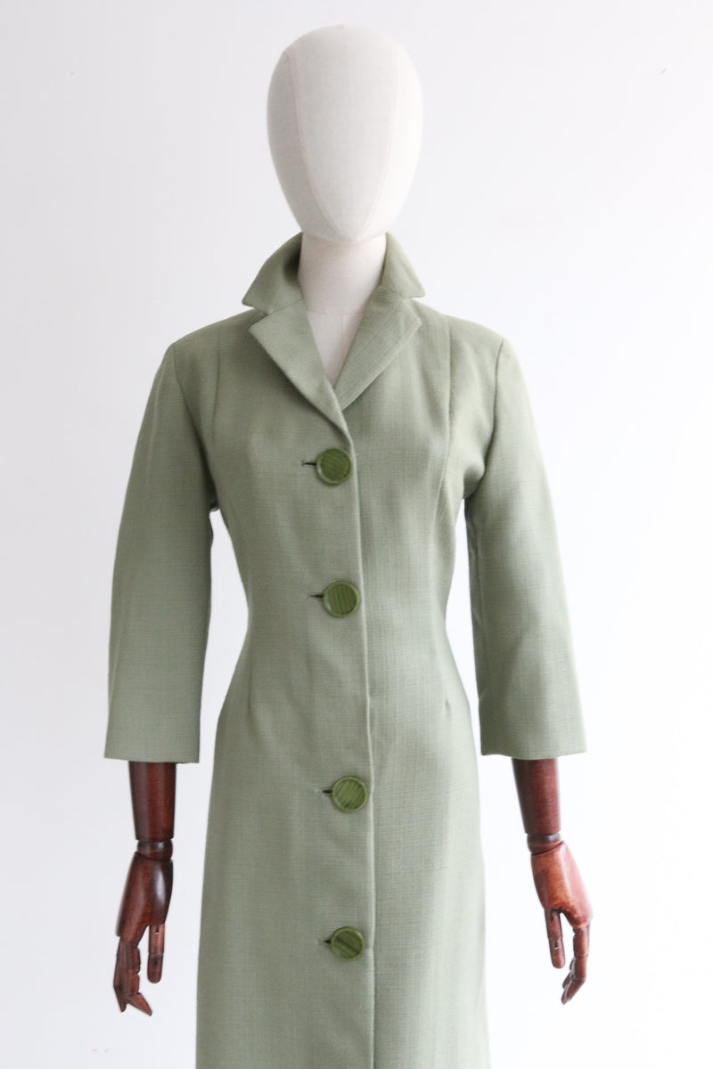 "Sage Green" Vintage 1960's Sage Green Dress Coat UK 12-14 US 8-10