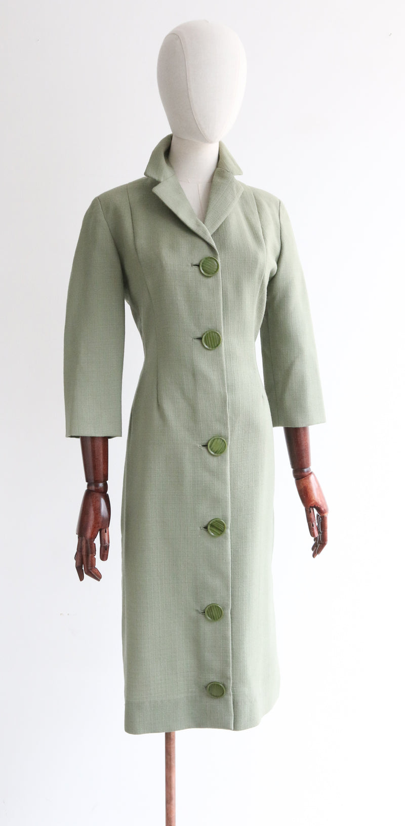 "Sage Green" Vintage 1960's Sage Green Dress Coat UK 12-14 US 8-10