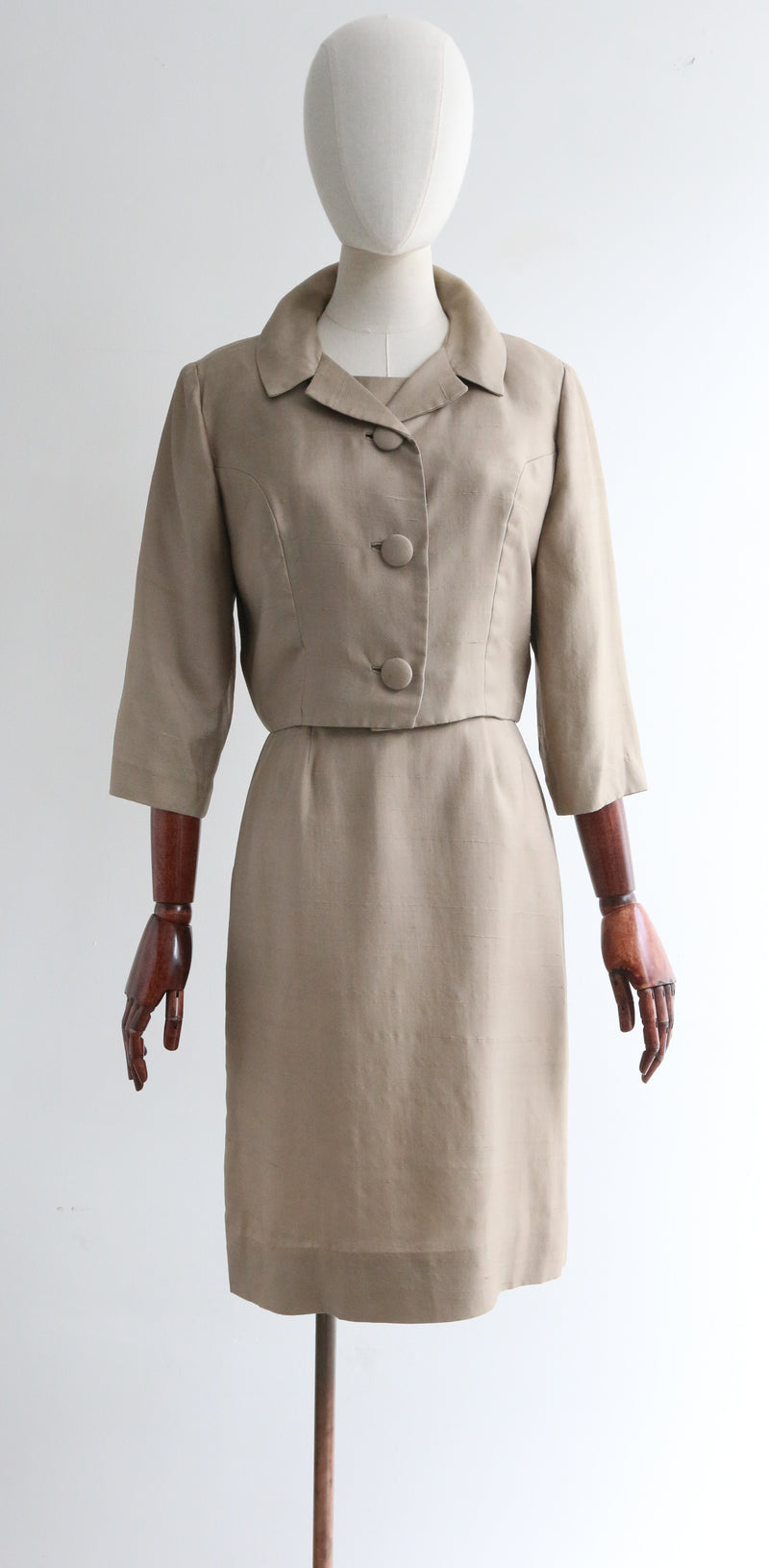 "Mushroom Silk"  Vintage 1950's Mushroom Silk Dress & Jacket Set UK 8 US 4