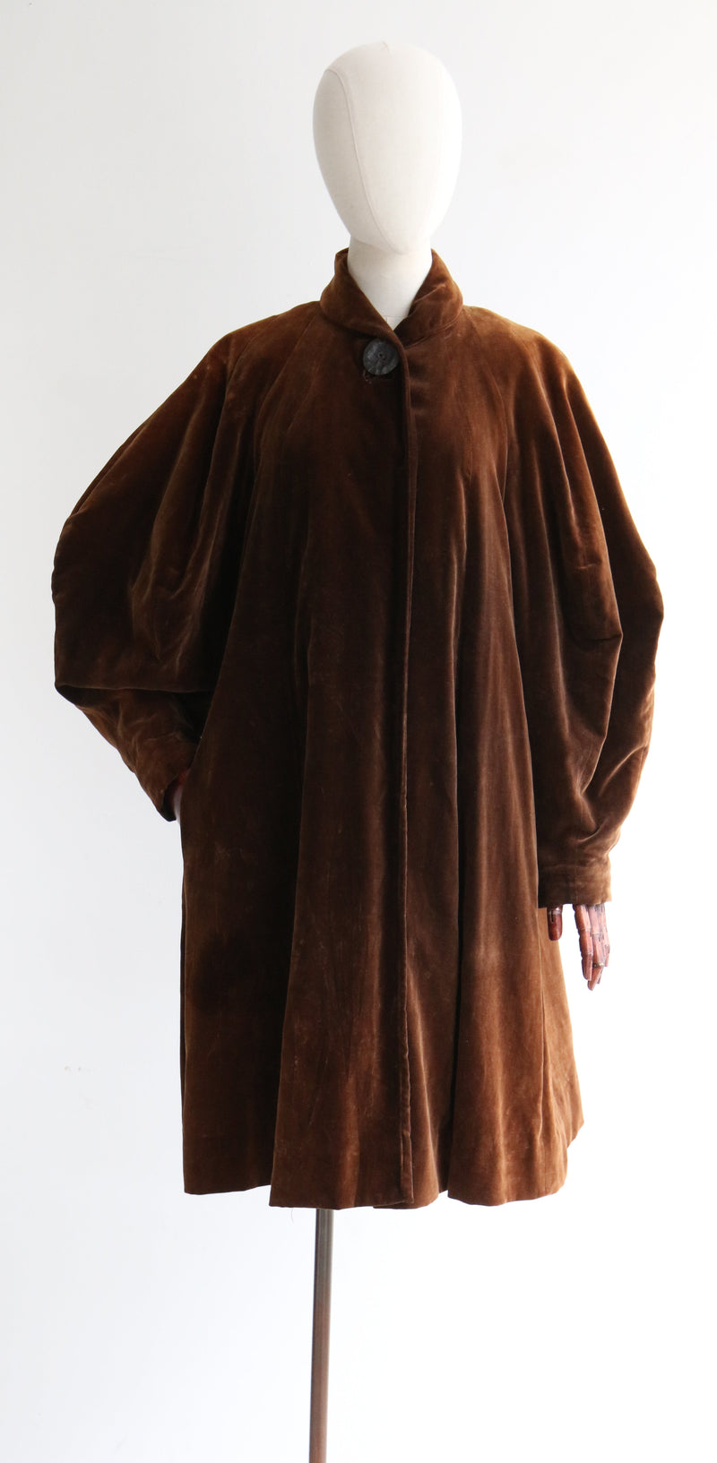 "Velvet & Taffeta" Vintage 1950's Brown Velvet & Taffeta Swing Coat UK 10-14 US 6-10