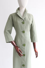 "Sage Green" Vintage 1960's Sage Green Dress Coat UK 12-14 US 8-10