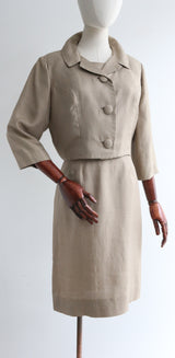 "Mushroom Silk"  Vintage 1950's Mushroom Silk Dress & Jacket Set UK 8 US 4