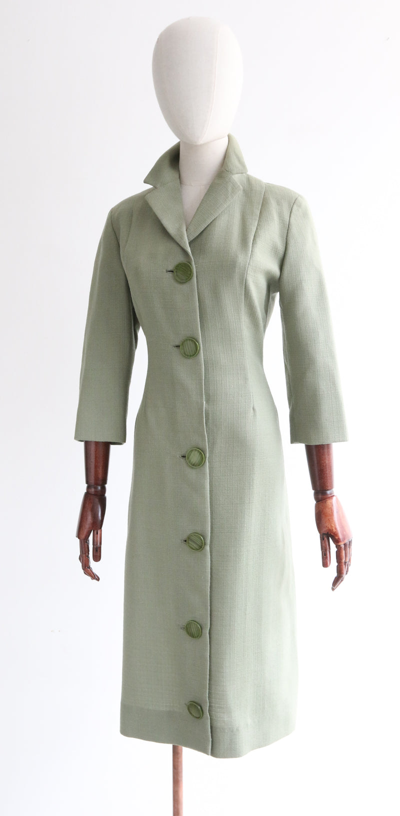 "Sage Green" Vintage 1960's Sage Green Dress Coat UK 12-14 US 8-10