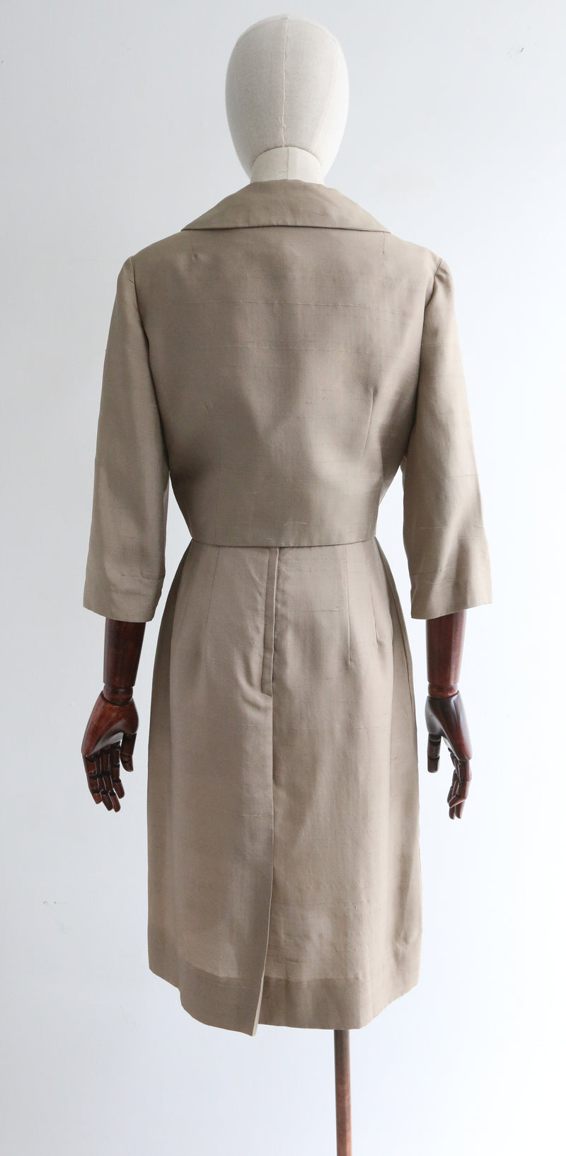 "Mushroom Silk"  Vintage 1950's Mushroom Silk Dress & Jacket Set UK 8 US 4