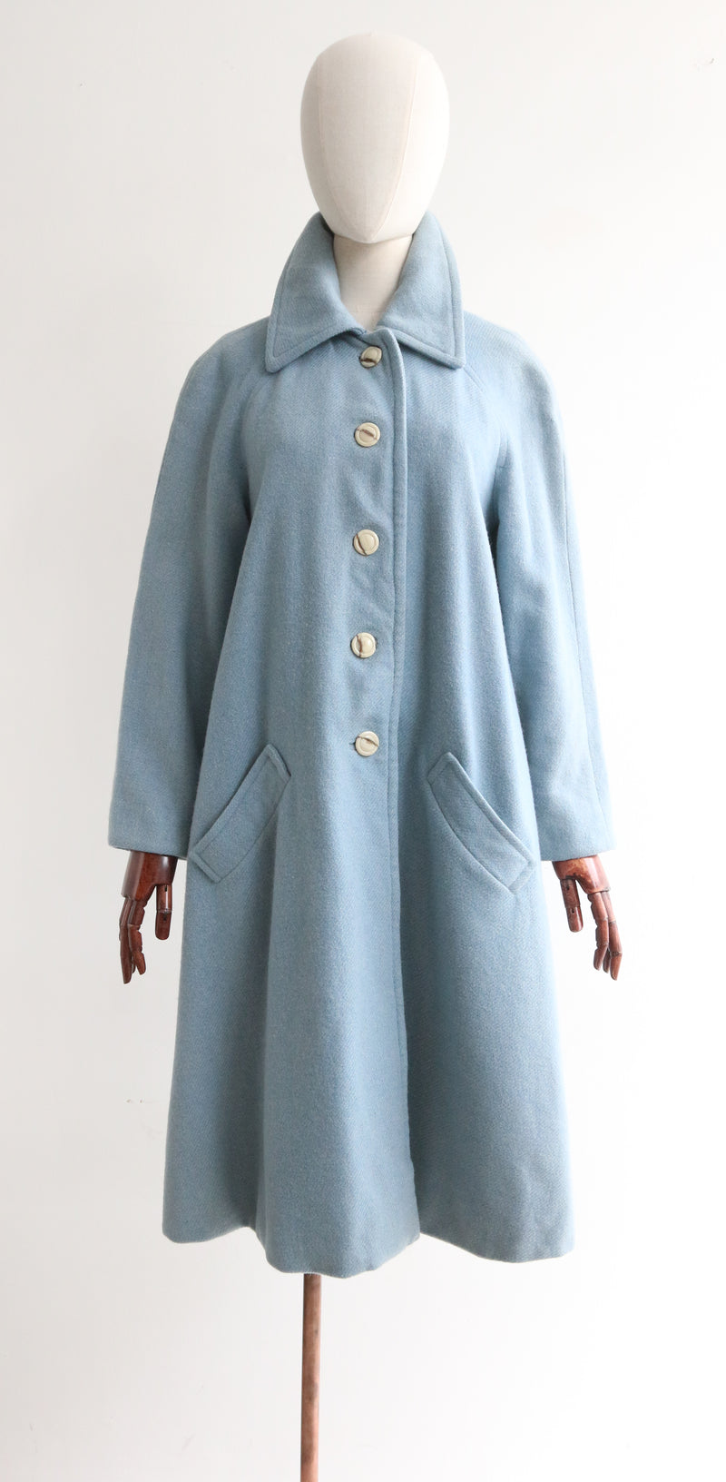 "Douceur En Bleu" Vintage Late 1940's Soft Blue Wool Coat UK 12-14 US 8-10