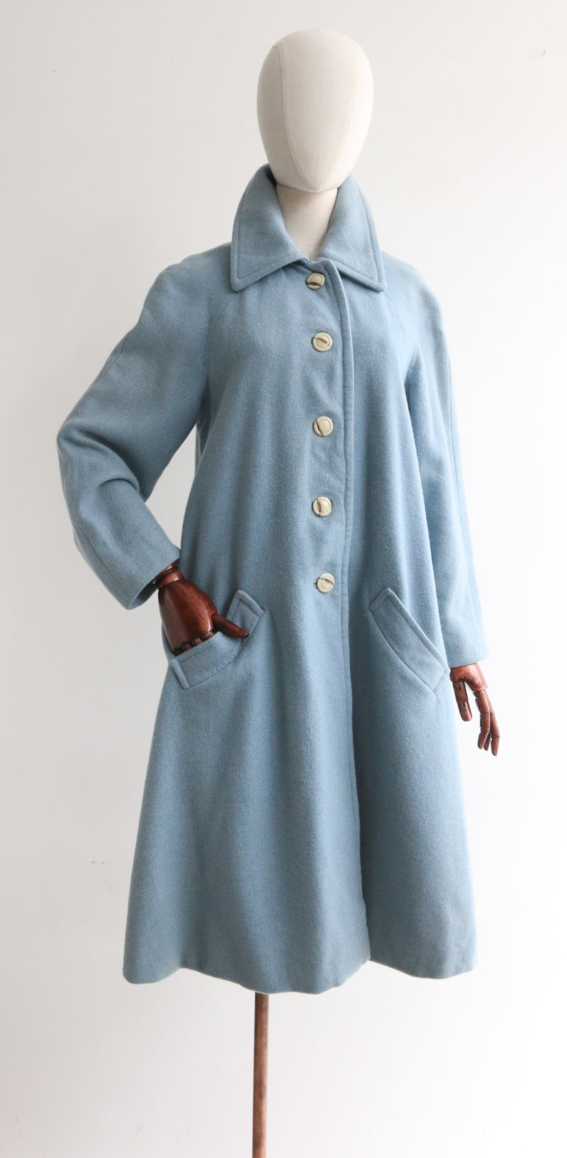 "Douceur En Bleu" Vintage Late 1940's Soft Blue Wool Coat UK 12-14 US 8-10