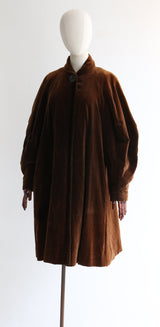 "Velvet & Taffeta" Vintage 1950's Brown Velvet & Taffeta Swing Coat UK 10-14 US 6-10