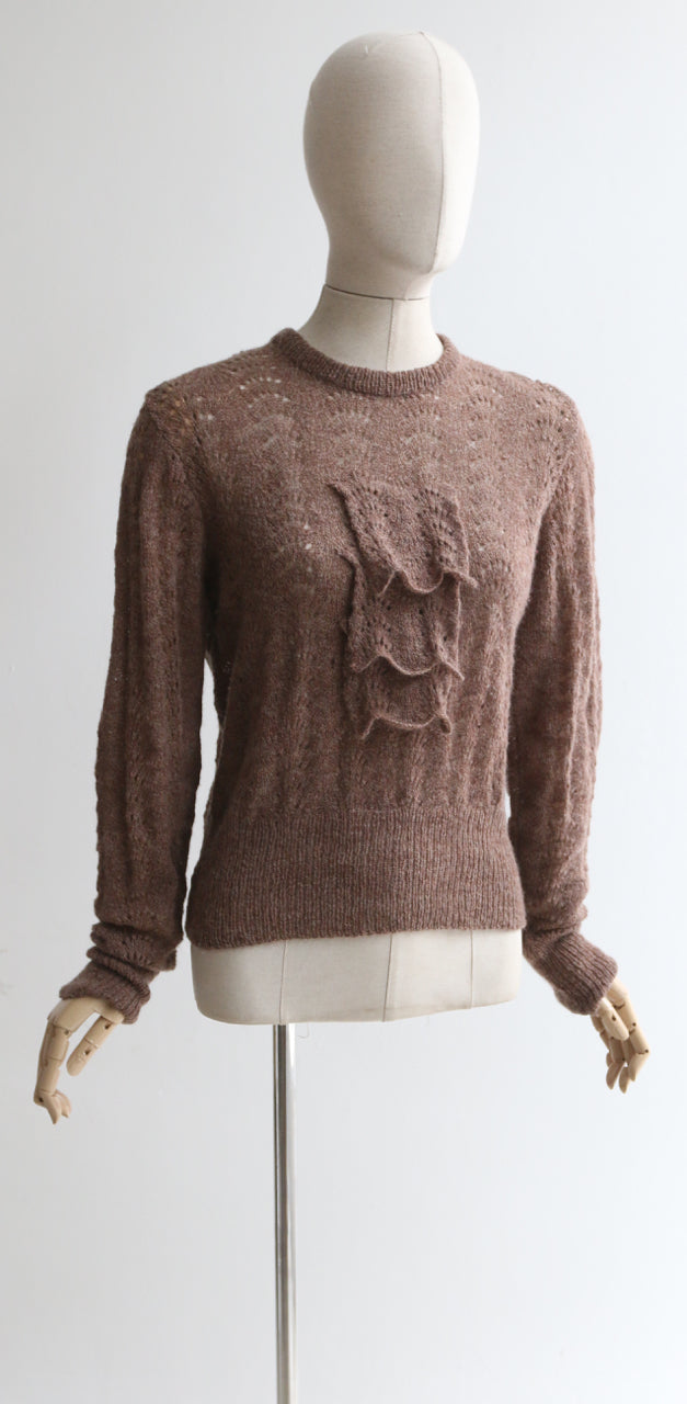 "Winter Knit" Vintage 1950's Chocolate Brown Knitted Jumper UK 10-12 US 6-8