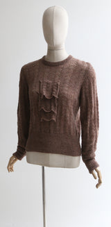 "Winter Knit" Vintage 1950's Chocolate Brown Knitted Jumper UK 10-12 US 6-8