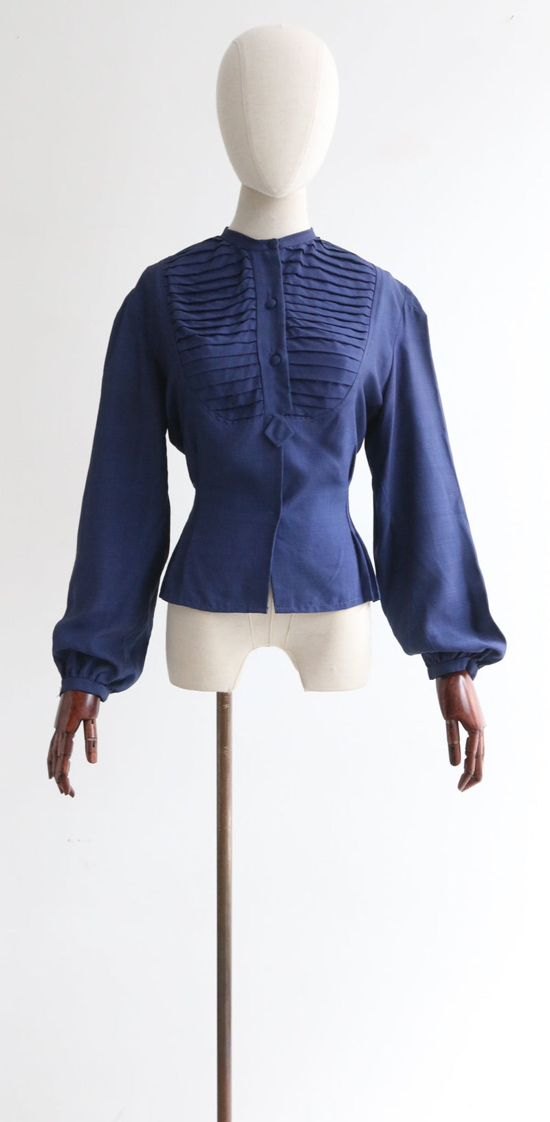 "Navy Pleats" Vintage 1950's Silk Pleated Blouse UK 10 US 6