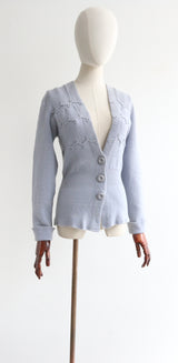 "French Blue" Vintage 1940's French Blue Knitted Cardigan UK 10 US 6