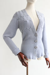 "French Blue" Vintage 1940's French Blue Knitted Cardigan UK 10 US 6
