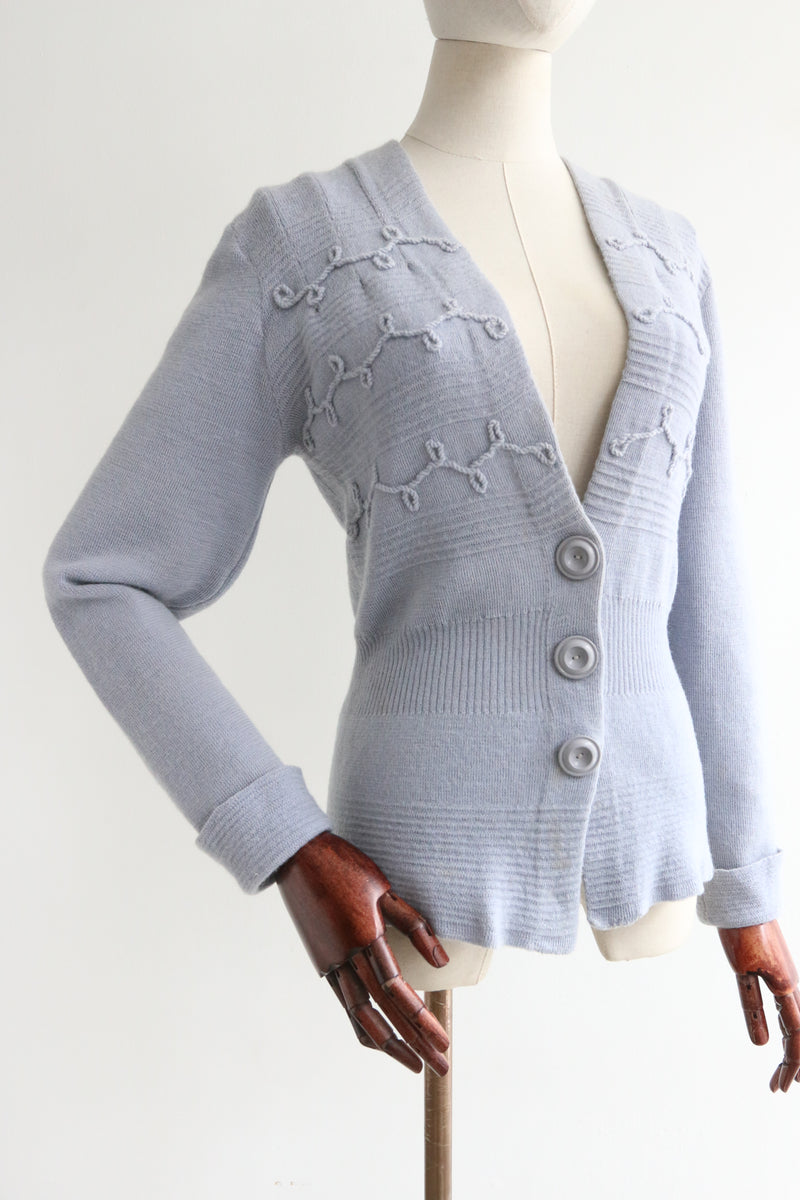 "French Blue" Vintage 1940's French Blue Knitted Cardigan UK 10 US 6
