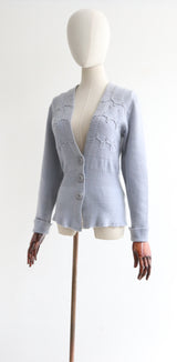 "French Blue" Vintage 1940's French Blue Knitted Cardigan UK 10 US 6