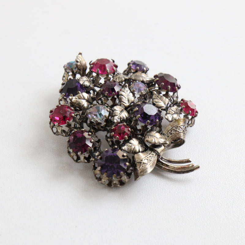 "Berry Bouquet" Vintage 1950's Rhinestone Floral Brooch