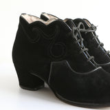 "Scalloped Suede" Vintage 1940's Black Suede Fleece Lined Boots UK 5 US 7 EU 38