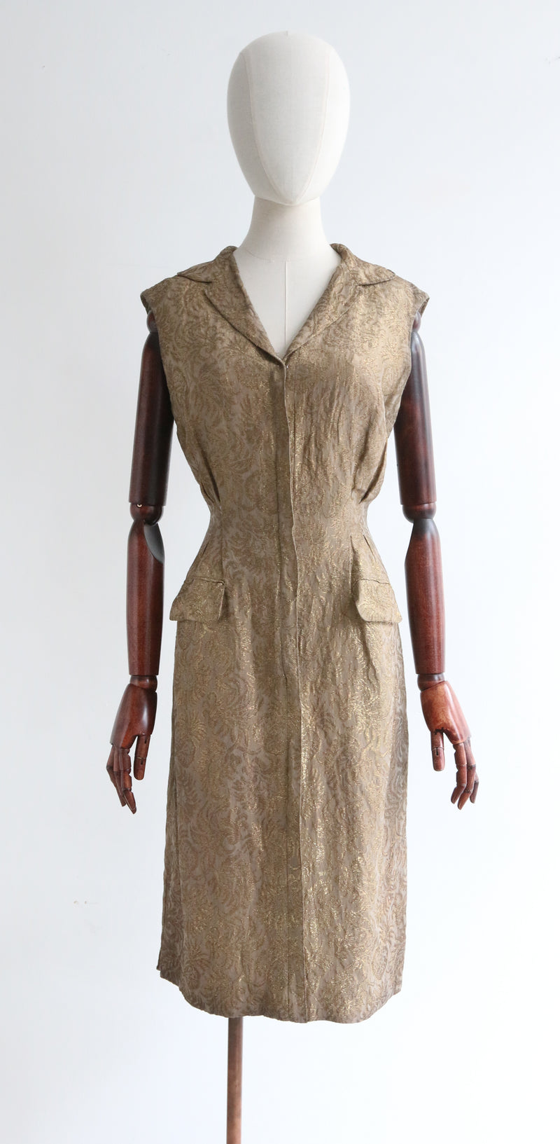 "Gold Lamé Silk" Vintage 1960's Gold Lamé Silk Dress UK 12 US 8