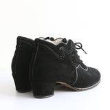 "Scalloped Suede" Vintage 1940's Black Suede Fleece Lined Boots UK 5 US 7 EU 38