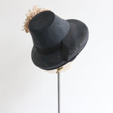 "Navy & Blush" Vintage 1940's Navy Blue & Blush Straw Trilby