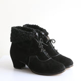 "Scalloped Suede" Vintage 1940's Black Suede Fleece Lined Boots UK 5 US 7 EU 38