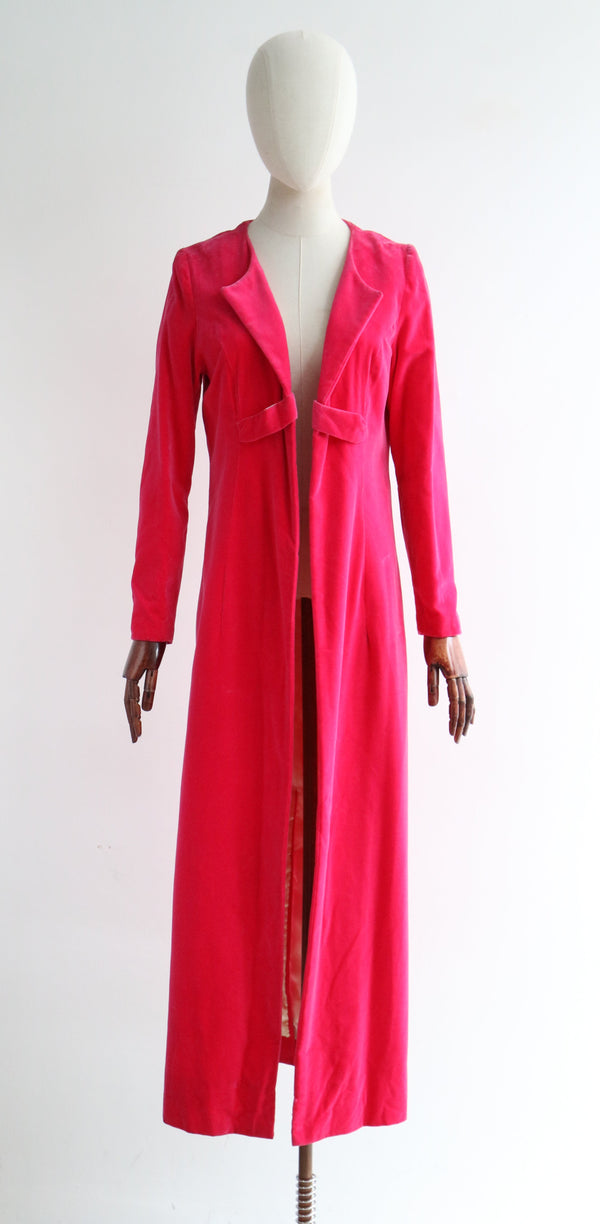 "Schiaparelli Pink Velvet" Vintage 1960's Hot Pink Velvet Evening Coat UK 12 US 8