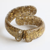 "Seashells & Sparkle" Vintage 1950's Gold Glitter & Seashell inlay Clamper Bangle & Earring Set