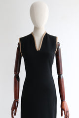 "Tan Piping" Vintage 1960's Black & Tan Wool Knit Dress UK 10-12 US 6-8