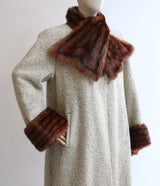 "Bouclé Wool & Mink" Vintage 1940's Bouclé Wool & Mink Fur Trim Coat UK 14 US 10