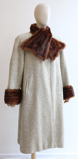 "Bouclé Wool & Mink" Vintage 1940's Bouclé Wool & Mink Fur Trim Coat UK 14 US 10