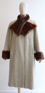 "Bouclé Wool & Mink" Vintage 1940's Bouclé Wool & Mink Fur Trim Coat UK 14 US 10