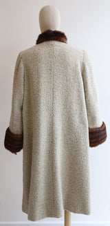 "Bouclé Wool & Mink" Vintage 1940's Bouclé Wool & Mink Fur Trim Coat UK 14 US 10