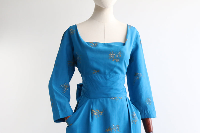 "Alfred Shaheen" Vintage 1950's Silk Alfred Shaheen Dress UK 8-10 US 4-6