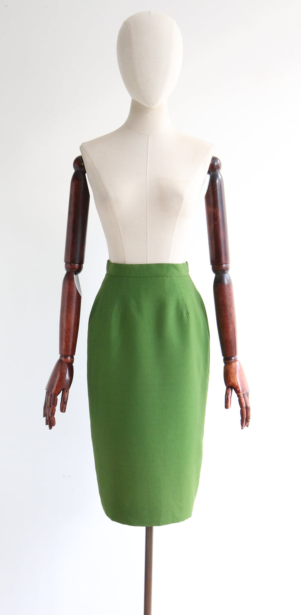 "Pine Green Silk" Vintage 1940's Pine Green Silk Skirt UK 6 US 2