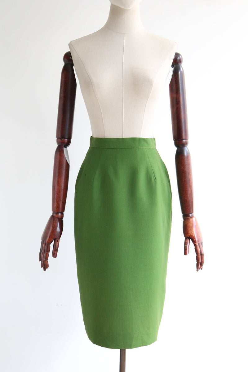 "Pine Green Silk" Vintage 1940's Pine Green Silk Skirt UK 6 US 2