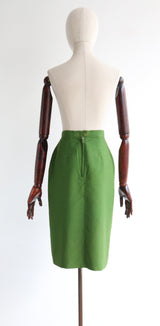 "Pine Green Silk" Vintage 1940's Pine Green Silk Skirt UK 6 US 2