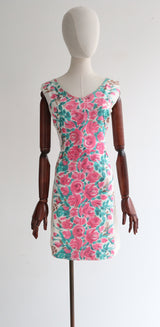 "Rose Garden" Vintage 1960's Rose Print Shift Dress UK 12 US 8